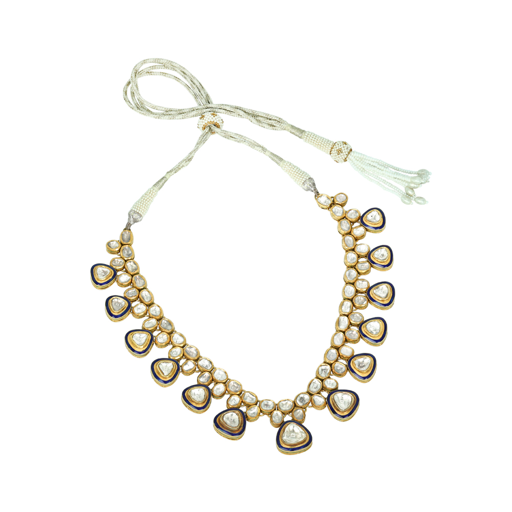 Triangle Polki Necklace with Blue Enamel